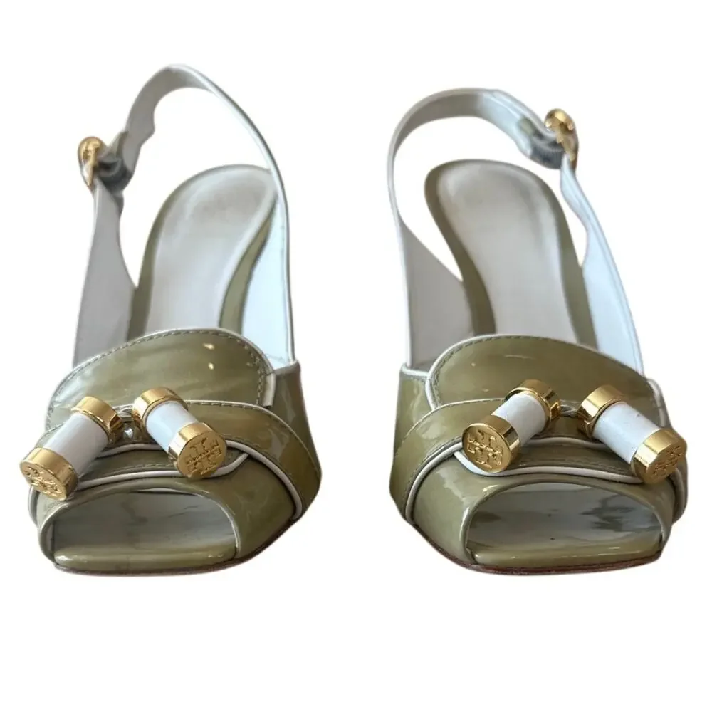 Tory Burch Ella Wedge Slingback Peep Toe Patent Sandals 7